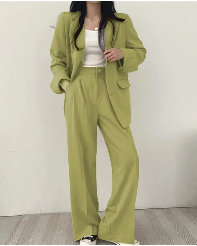 Women's Two-Piece Suit Set – Relaxed Blazer and Wide-Leg Pants