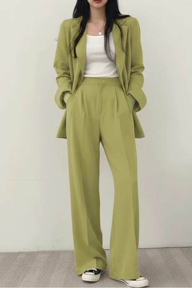 Women's Blazer and Wide-Leg Pants Set – Relaxed Two-Piece