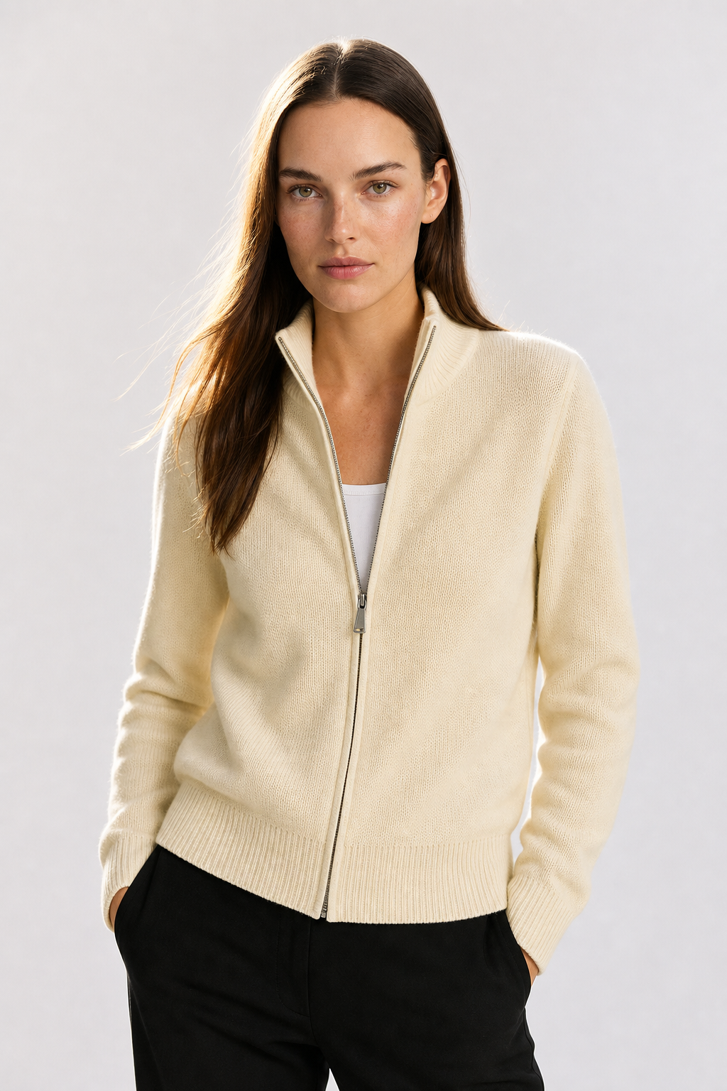 Women's Merino Zip Cardigan – Double-Zip Stand Collar