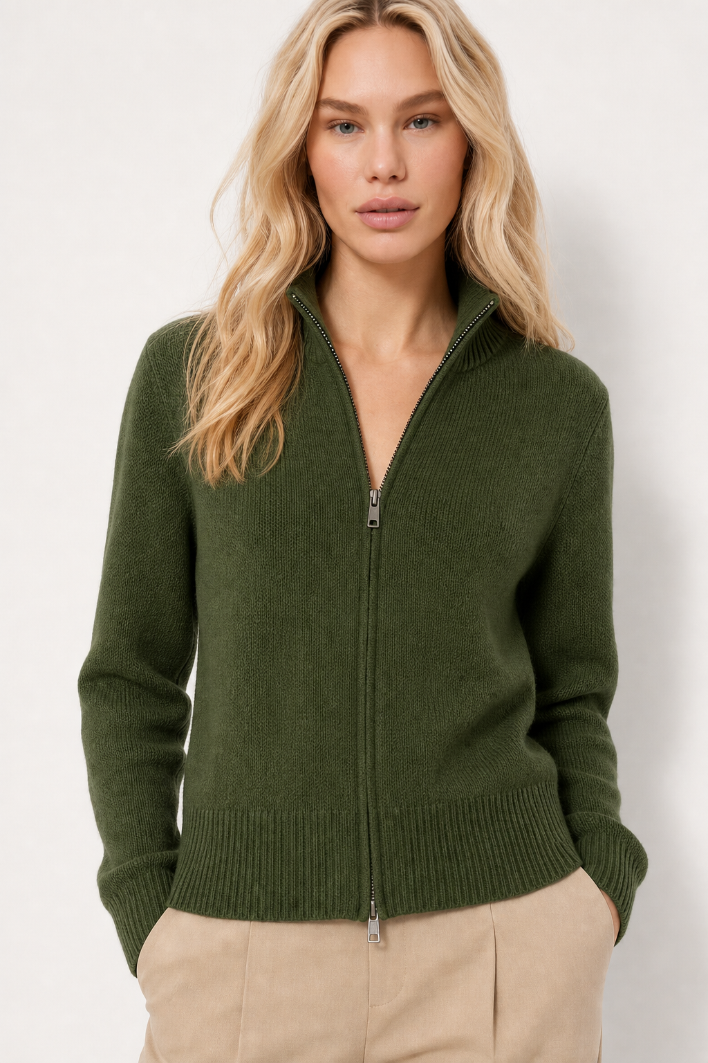 Women's Merino Zip Cardigan – Double-Zip Stand Collar