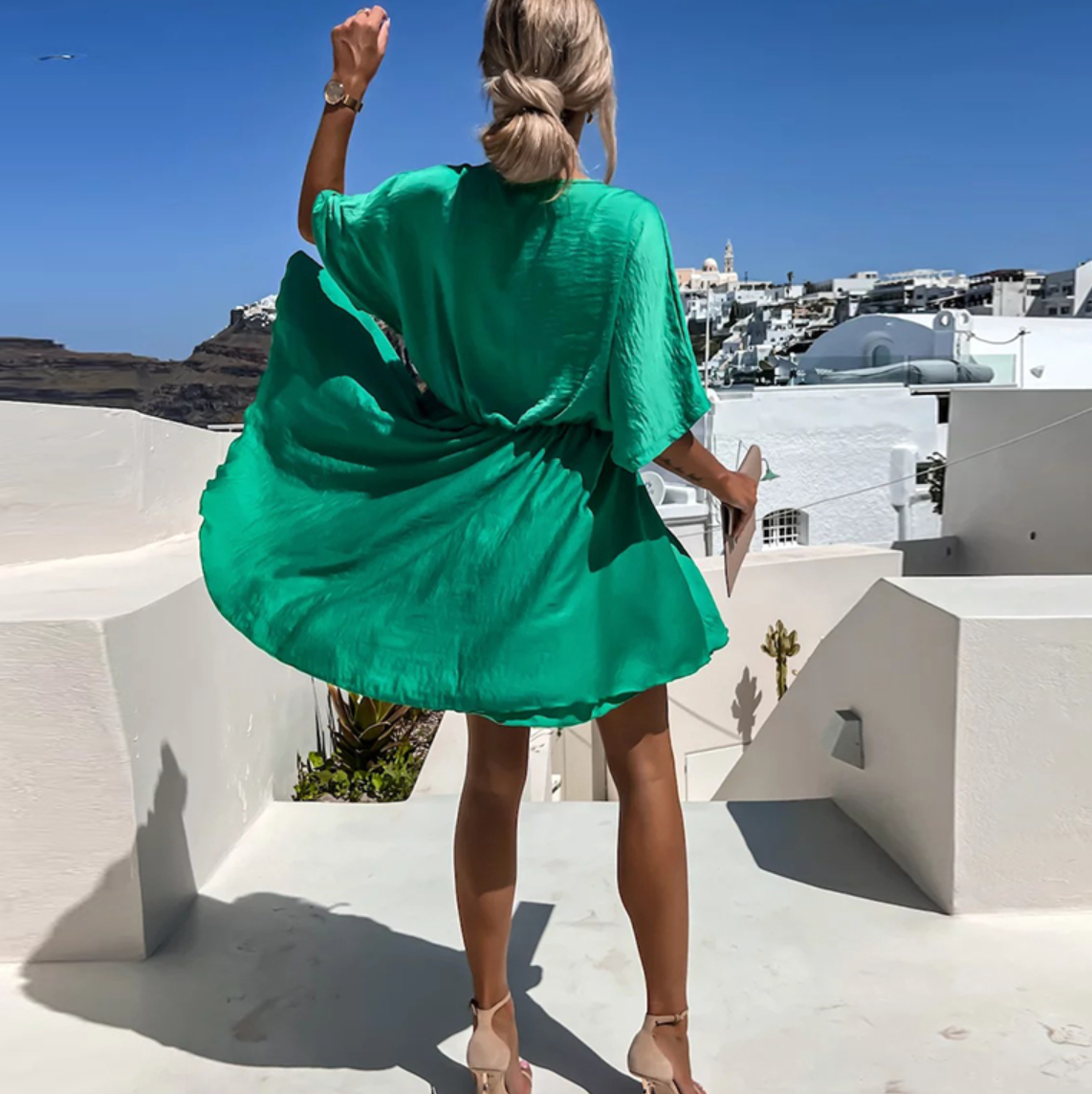 Women's Wrap-Style Mini Dress – Twist Waist V-Neck