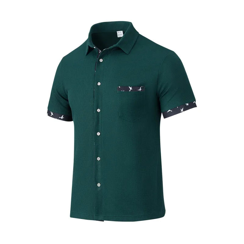 Men's Short-Sleeve Woven Shirt – Contrast Piping Trim