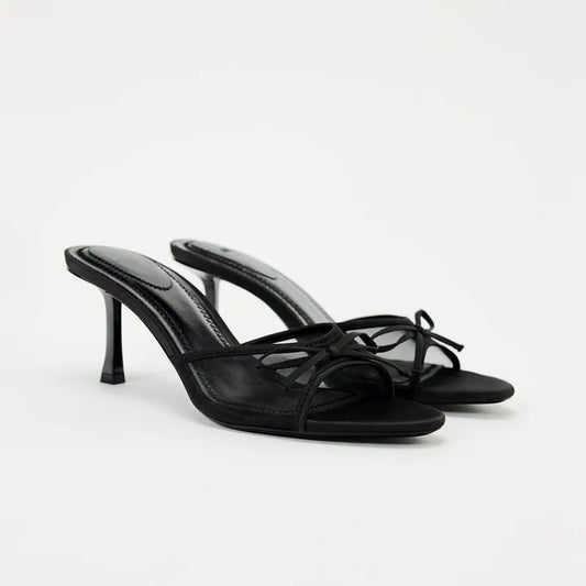 Women's Mesh High-Heel Sandal – Minimal Bow Detail