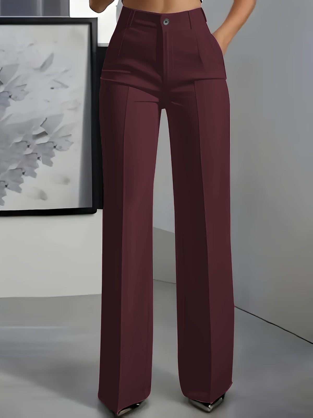 Women's Wide-Leg Tailored Pants – High-Rise Structured Fit