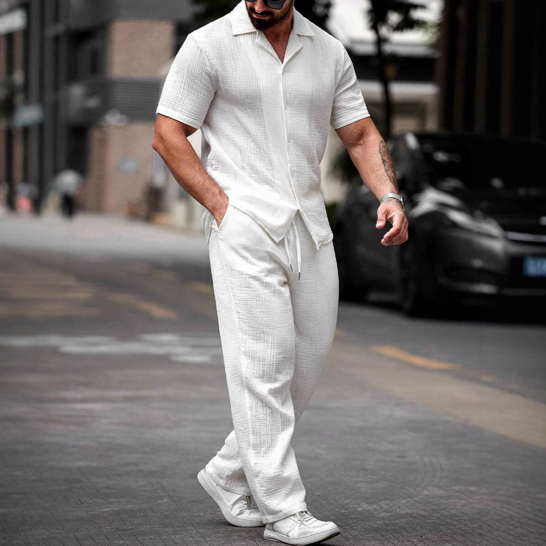 Men's Two-Piece Set – Camp Collar Shirt and Pants