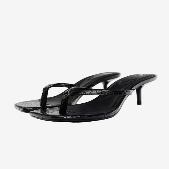 Women's Kitten Heel Thong Sandal – Square Toe Slip-On