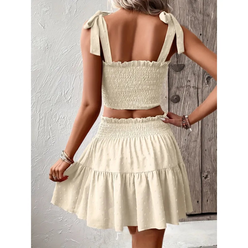 Women's Smocked Top and Mini Skirt Set – Tiered Ruffle Hem