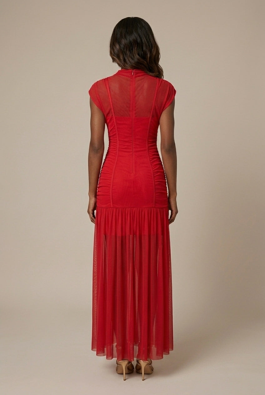 Women's Knit Maxi Dress – High Neck Fitted Flare