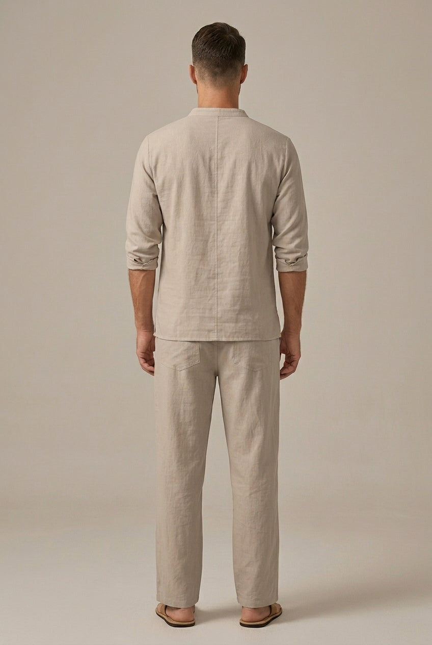 Men's Two-Piece Set – Lace-Up V-Neck Shirt & Pants