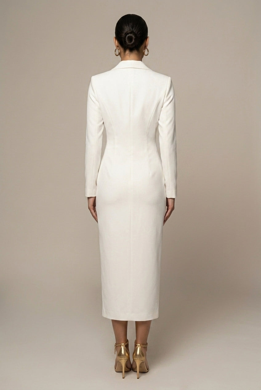 Women's Blazer Midi Dress – Notch Lapel Button Front
