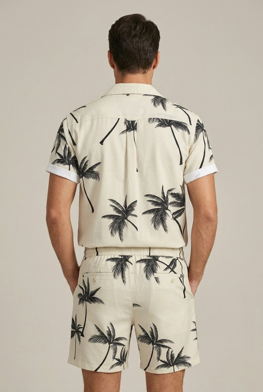 Men's Two-Piece Shirt and Shorts Set – Palm Print