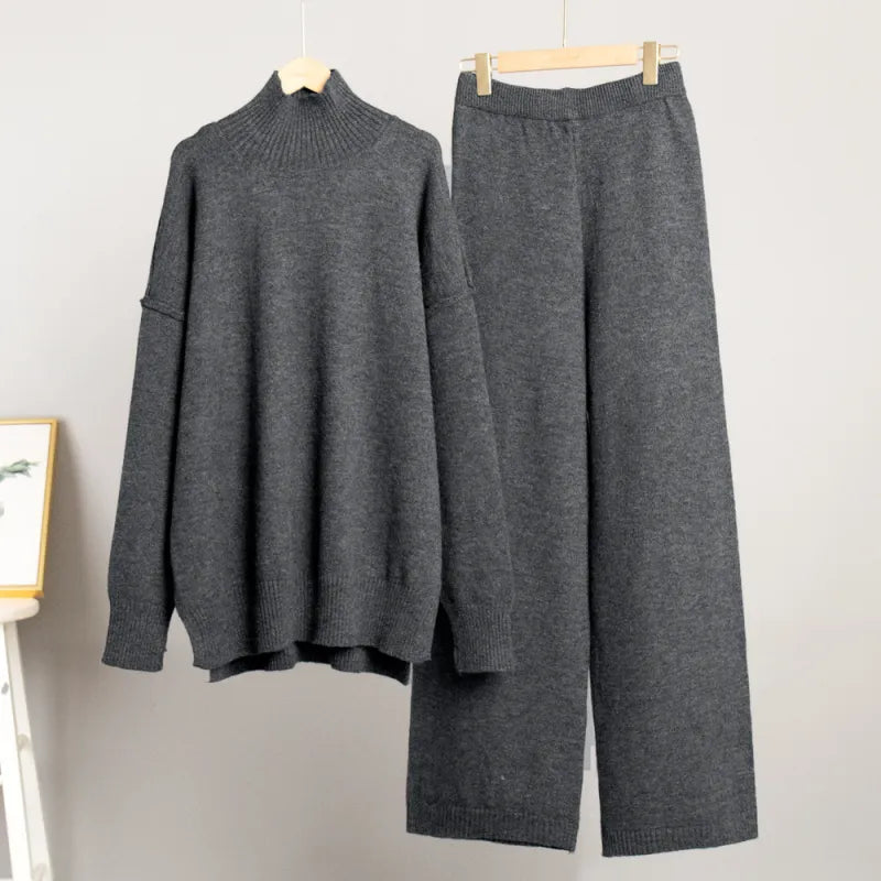 Women's Knit Pants Set – Relaxed Long Sleeve Fit