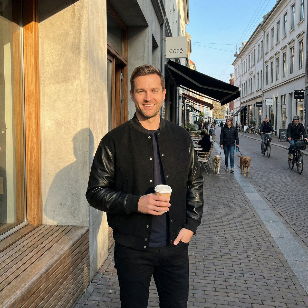 Men's Wool and Leather Bomber Jacket – Contrast Sleeve Design