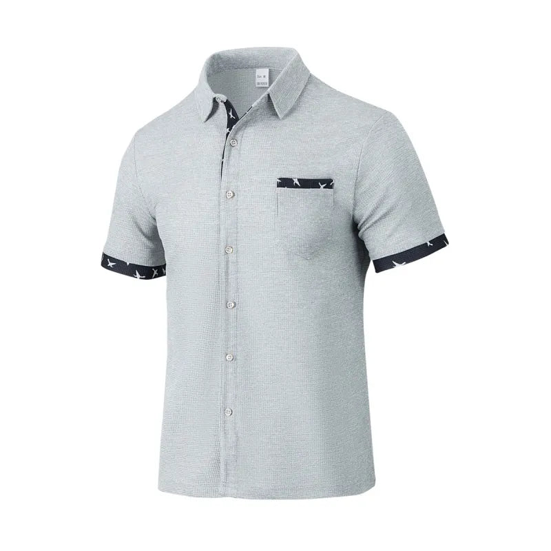 Men's Short-Sleeve Woven Shirt – Contrast Piping Trim