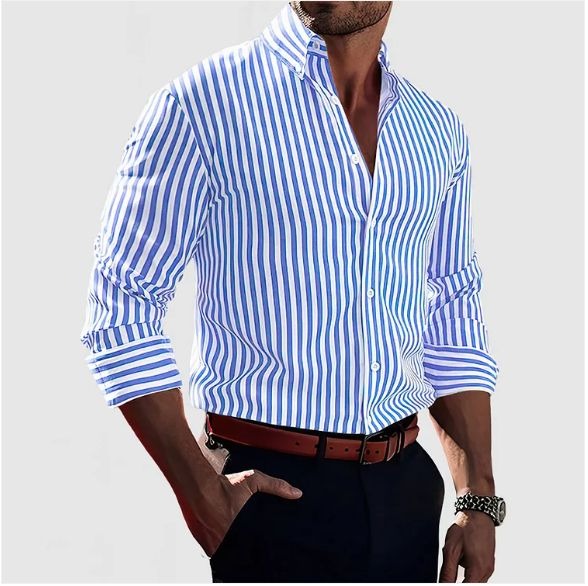 Men's Striped Button-Up Shirt – Linen-Look Relaxed Fit