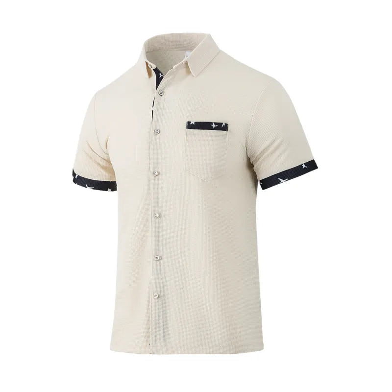 Men's Short-Sleeve Woven Shirt – Contrast Piping Trim