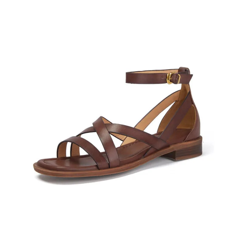 Women's Flat Sandal – Cross-Strap Ankle Buckle