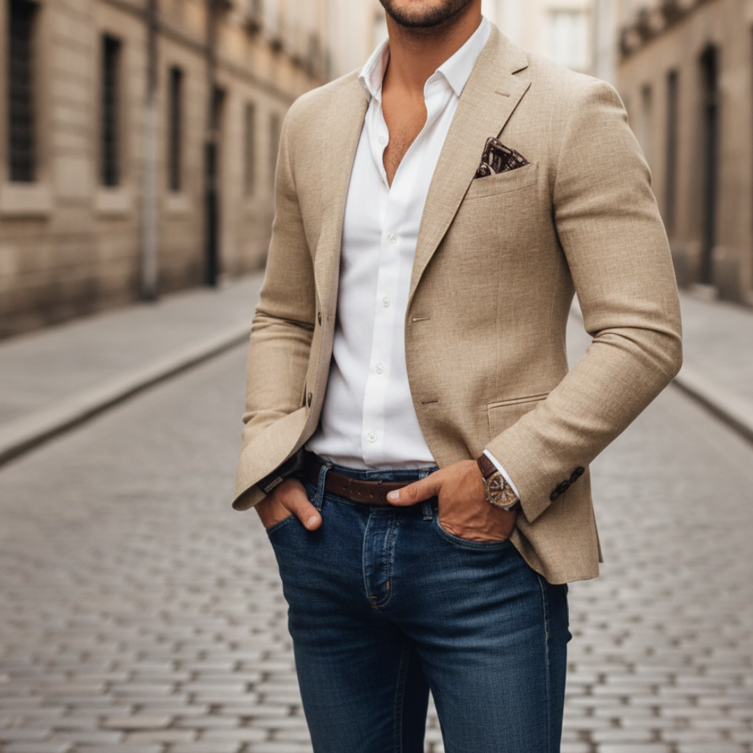 Men's Slim-Fit Blazer – Single-Button Structured Weave