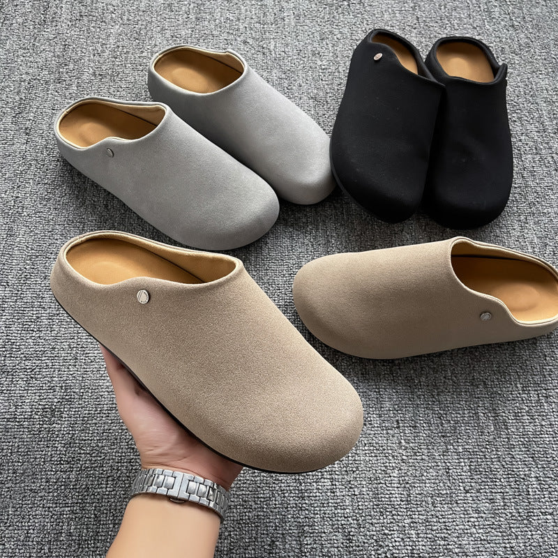 Men's Suede Slip-On Mule – Closed Toe Stud Detail
