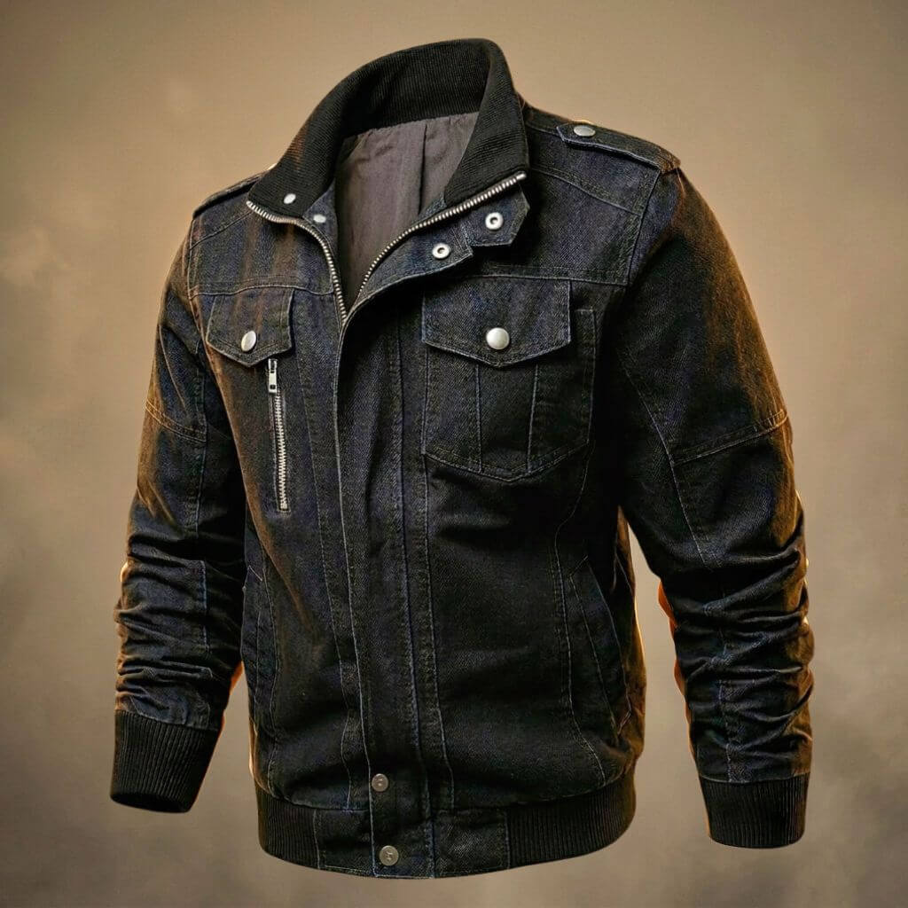 Men's Denim Jacket – Zip Front, Ribbed Hem