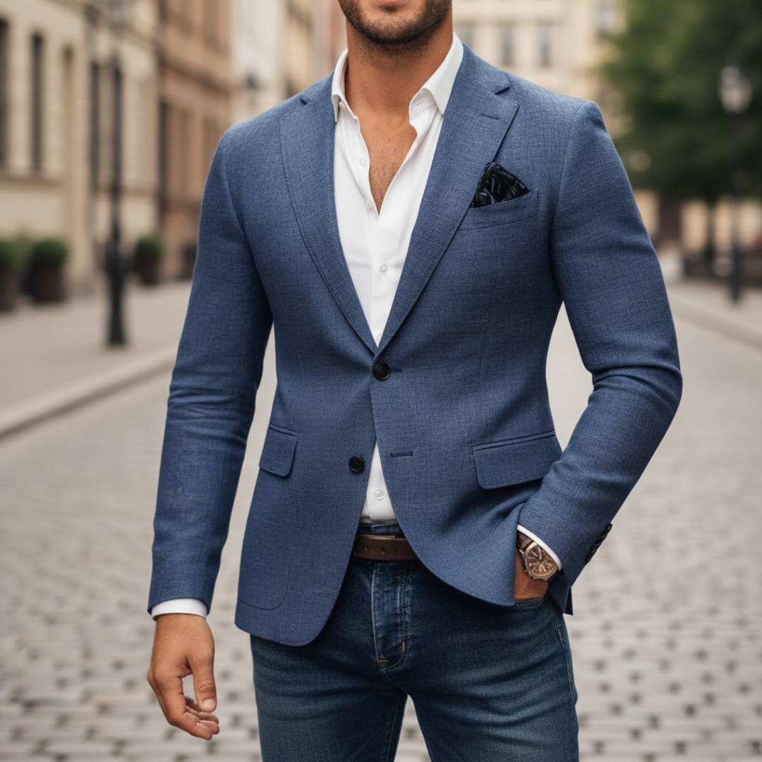 Men's Slim-Fit Blazer – Single-Button Structured Weave
