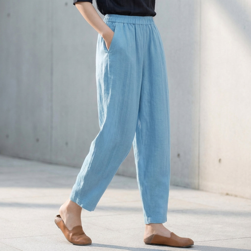 Women's Linen-Blend Pants – Tapered Ankle Length