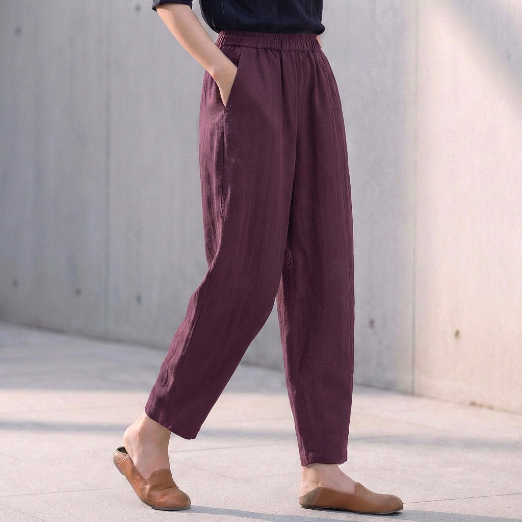 Women's Linen-Blend Pants – Tapered Ankle Length