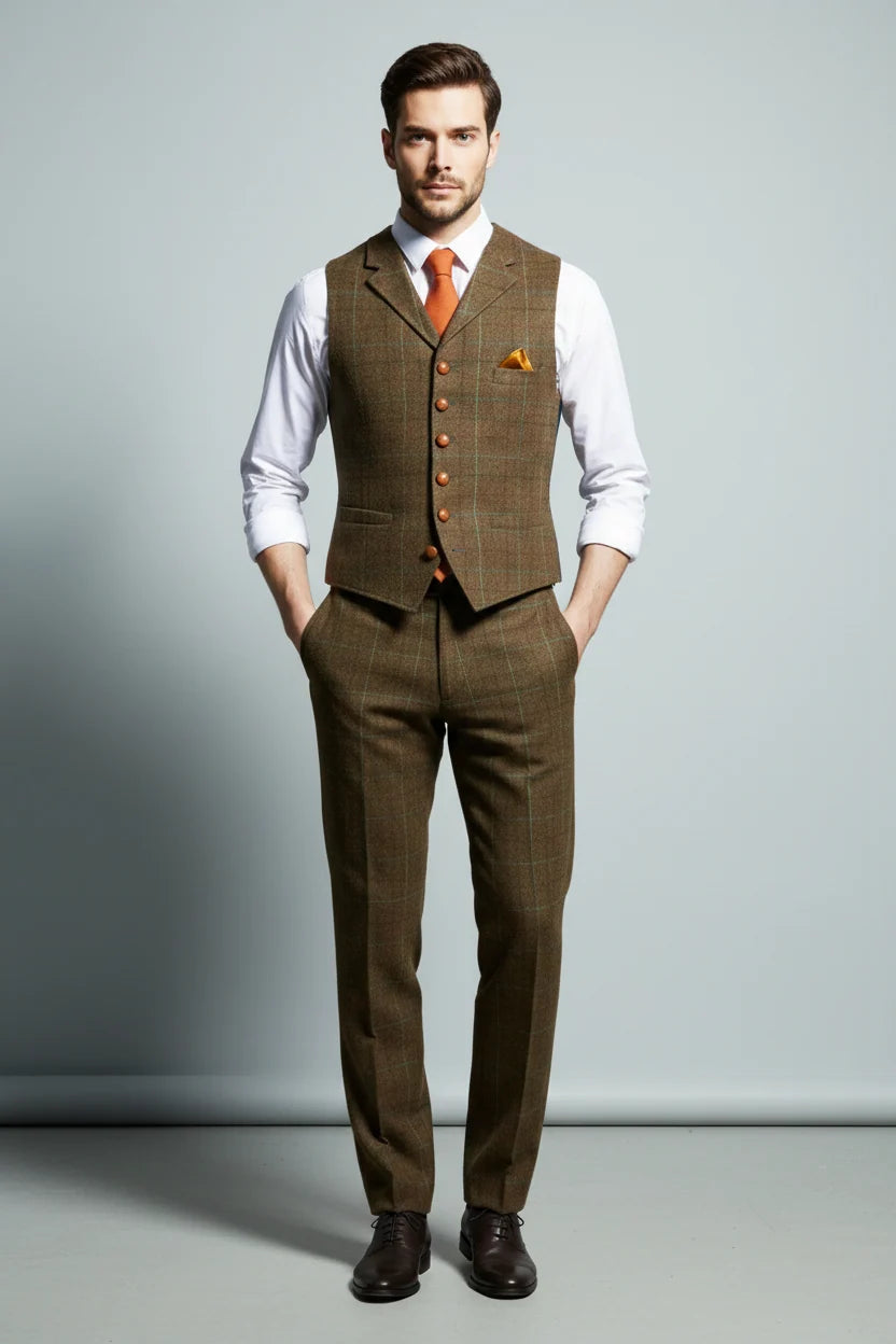 Men's Slim Check Vest – Lapel Collar Detail