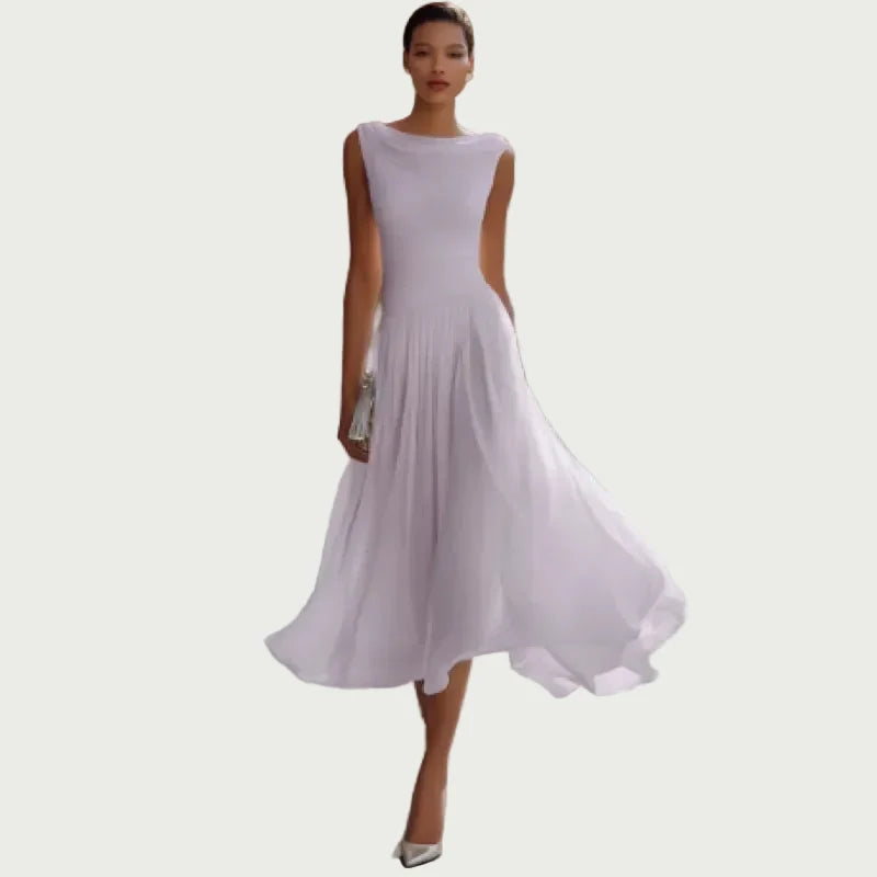 Women's Chiffon Midi Dress – Boat Neck Evening Cut