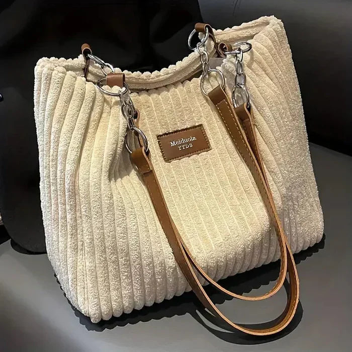 Women's Corduroy Tote Bag – Structured Zip-Top Shape