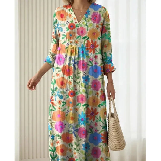 Women's Linen Long-Sleeve Dress – Relaxed Pull-On Fit