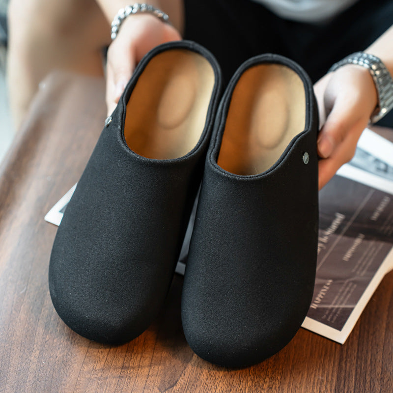 Men's Suede Slip-On Mule – Closed Toe Stud Detail
