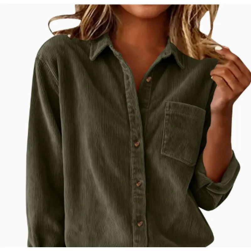 Women's Corduroy Overshirt – Striped Collar Relaxed Fit