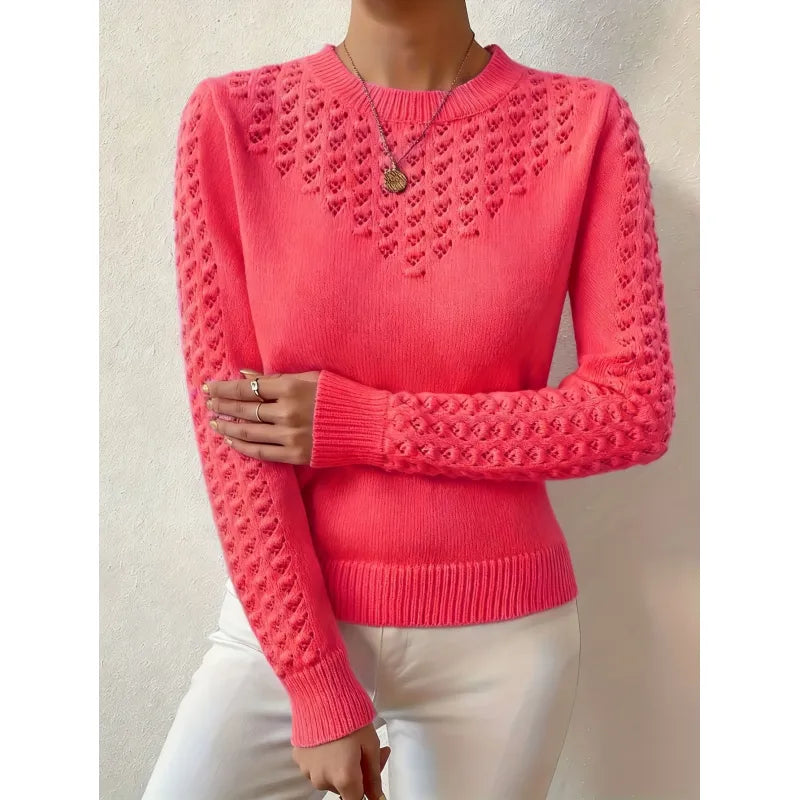 Women's Knit Crew Neck Sweater – Open-Knit Slim Fit