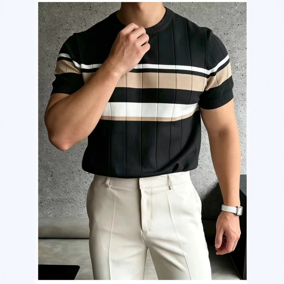Men's Knit T-Shirt – Slim Color-Block Stripe