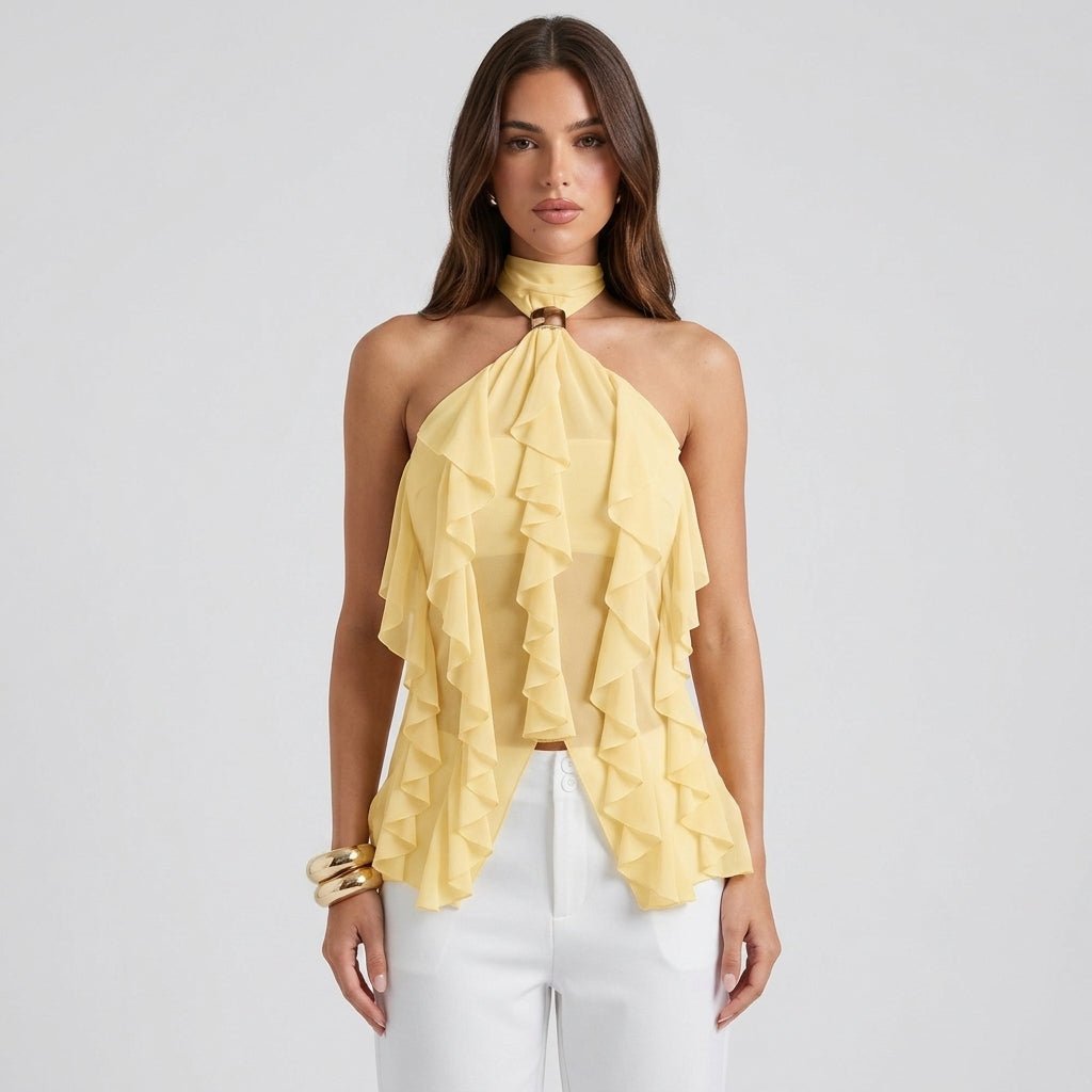 Women's Ruffle Halter Top – Cascading Layered Drape
