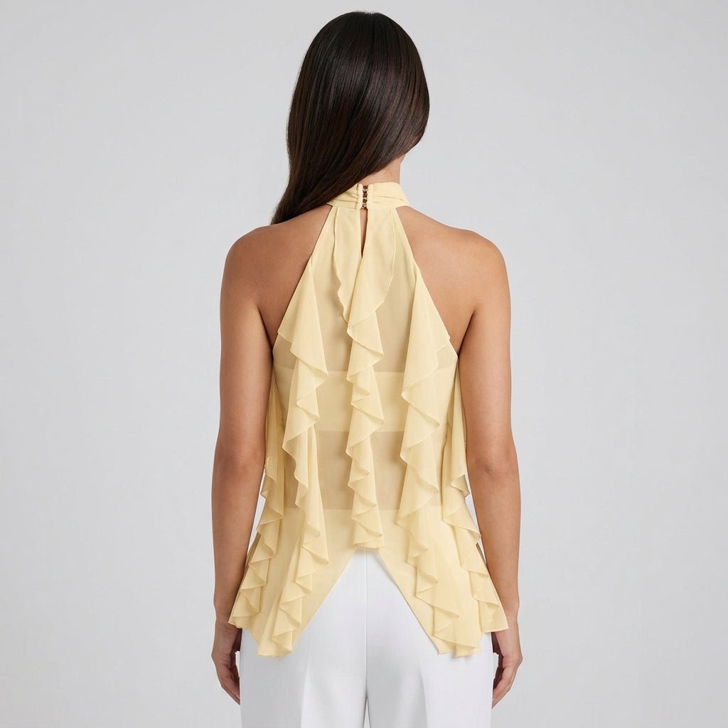 Women's Ruffle Halter Top – Cascading Layered Drape