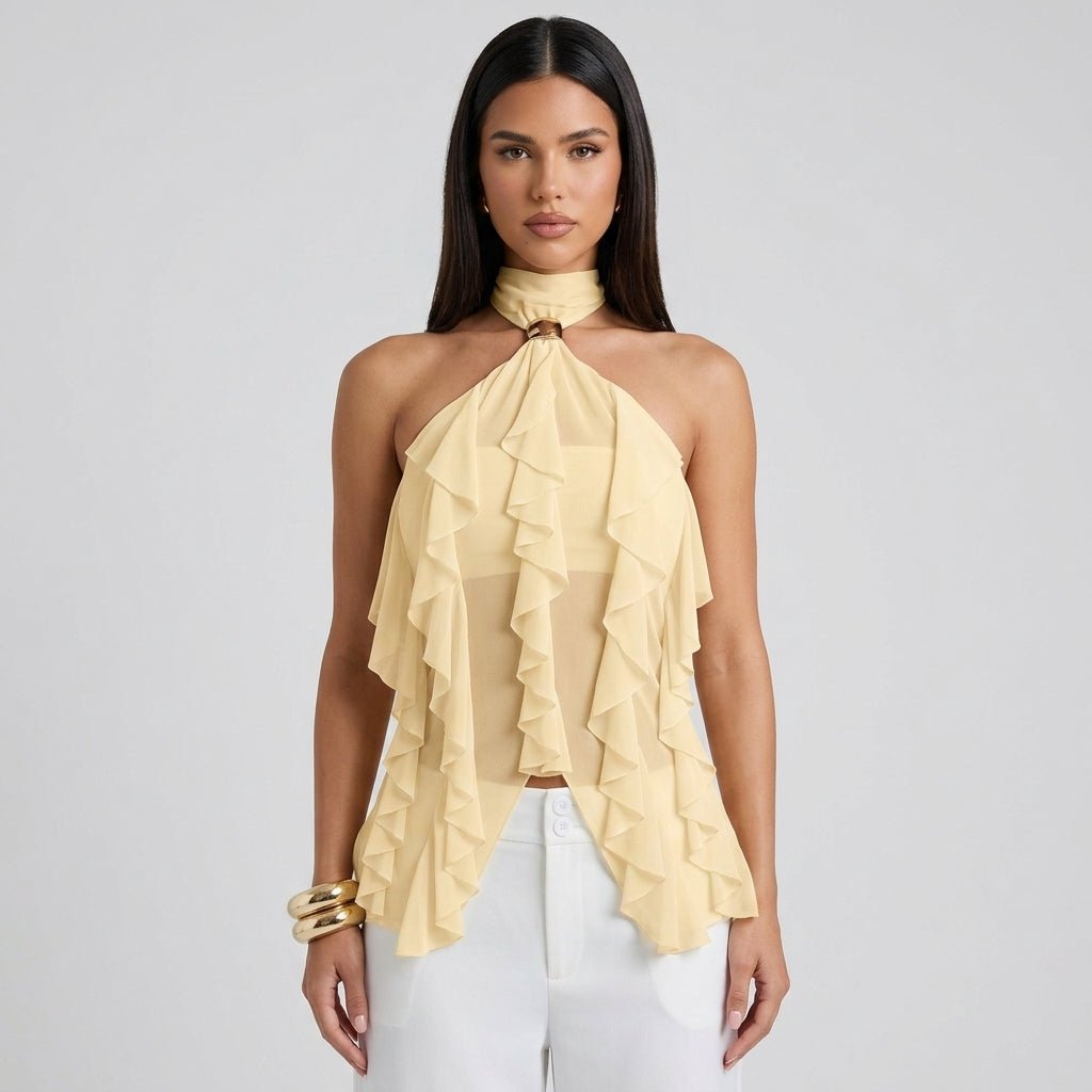 Women's Ruffle Halter Top – Cascading Layered Drape