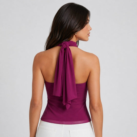 Women's Ruffle Halter Top – Cascading Layered Drape