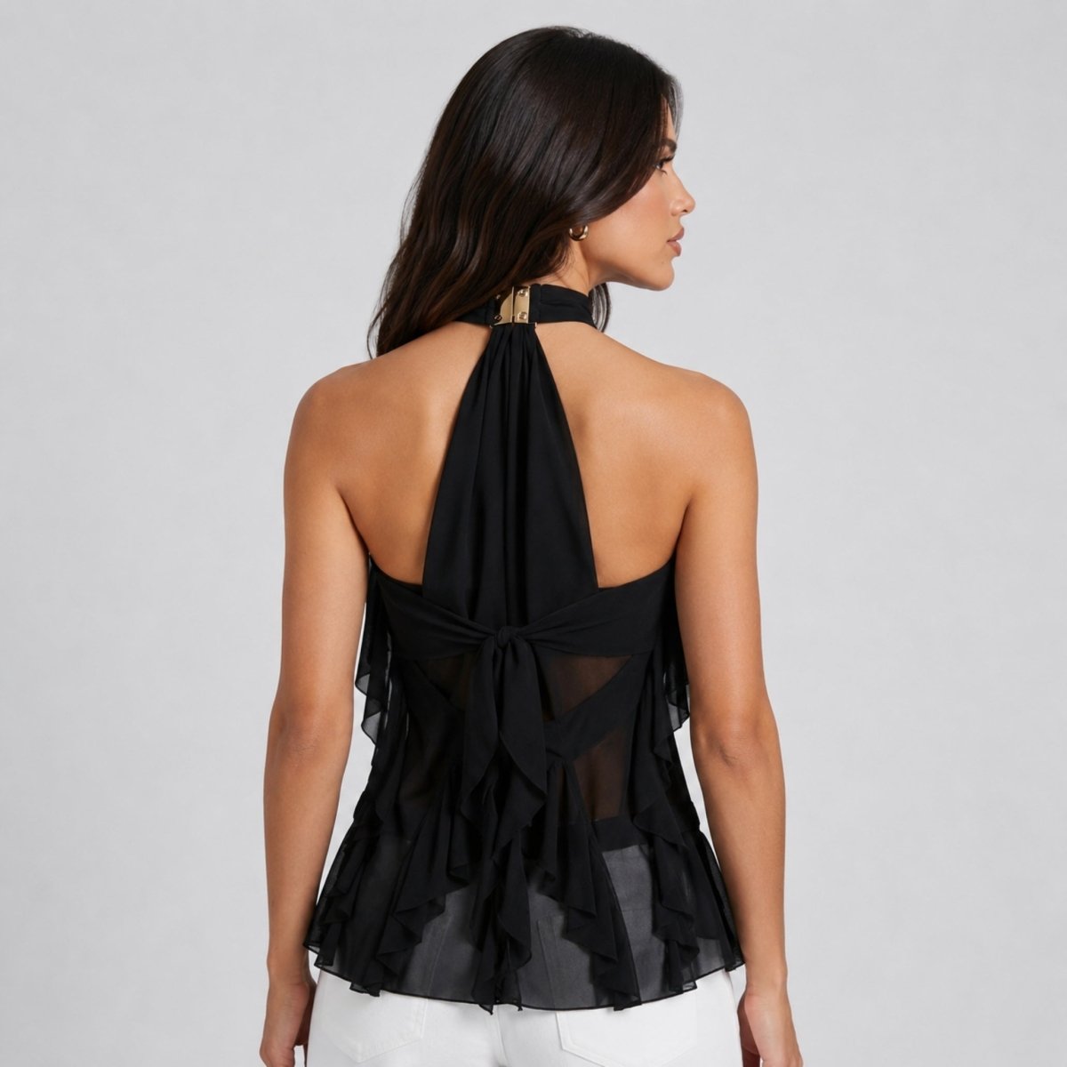Women's Ruffle Halter Top – Cascading Layered Drape
