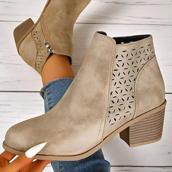Women's Ankle Boot – Cutout Detail Block Heel