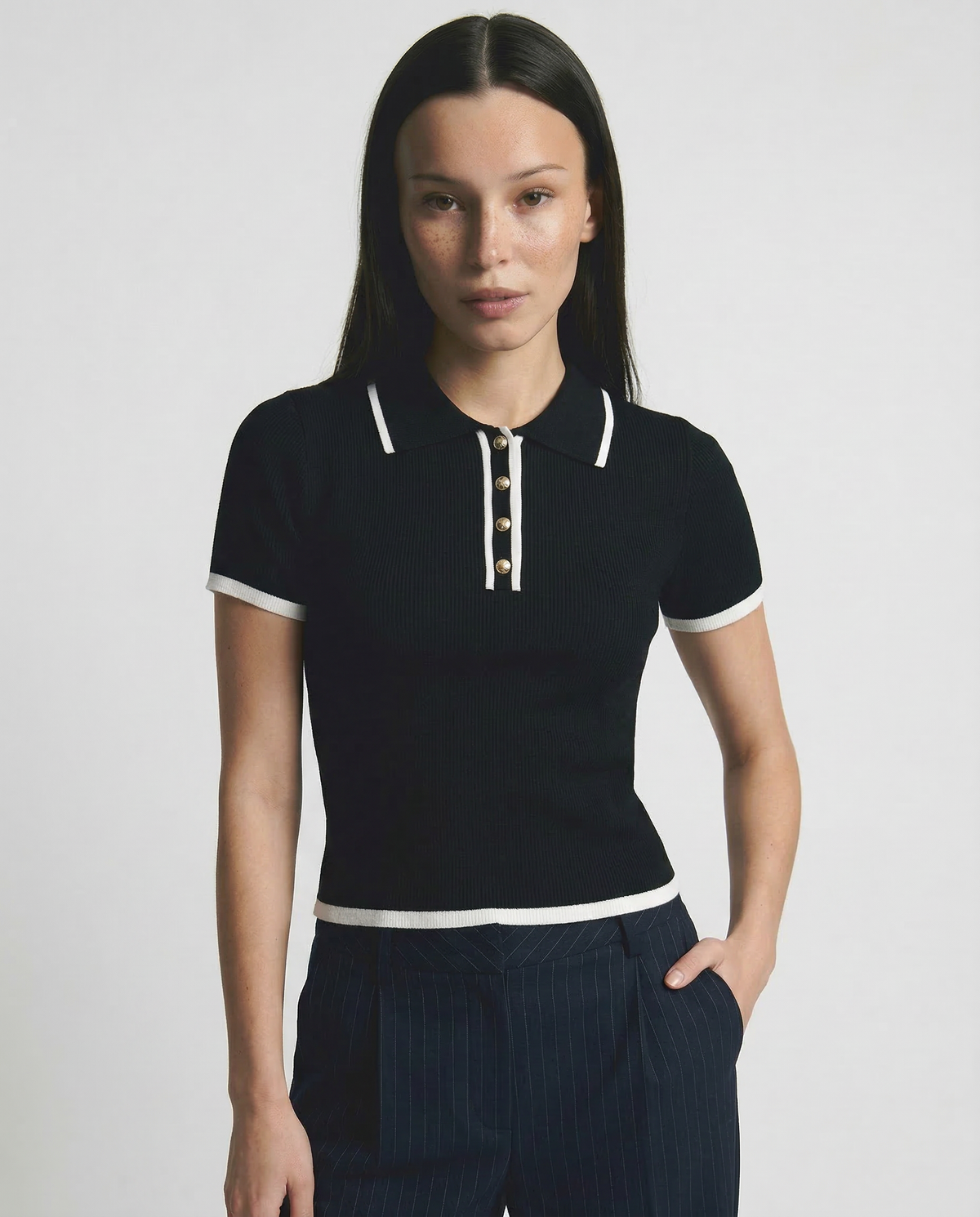 Women's Cotton Polo Shirt – Slim Fit Contrast Trim