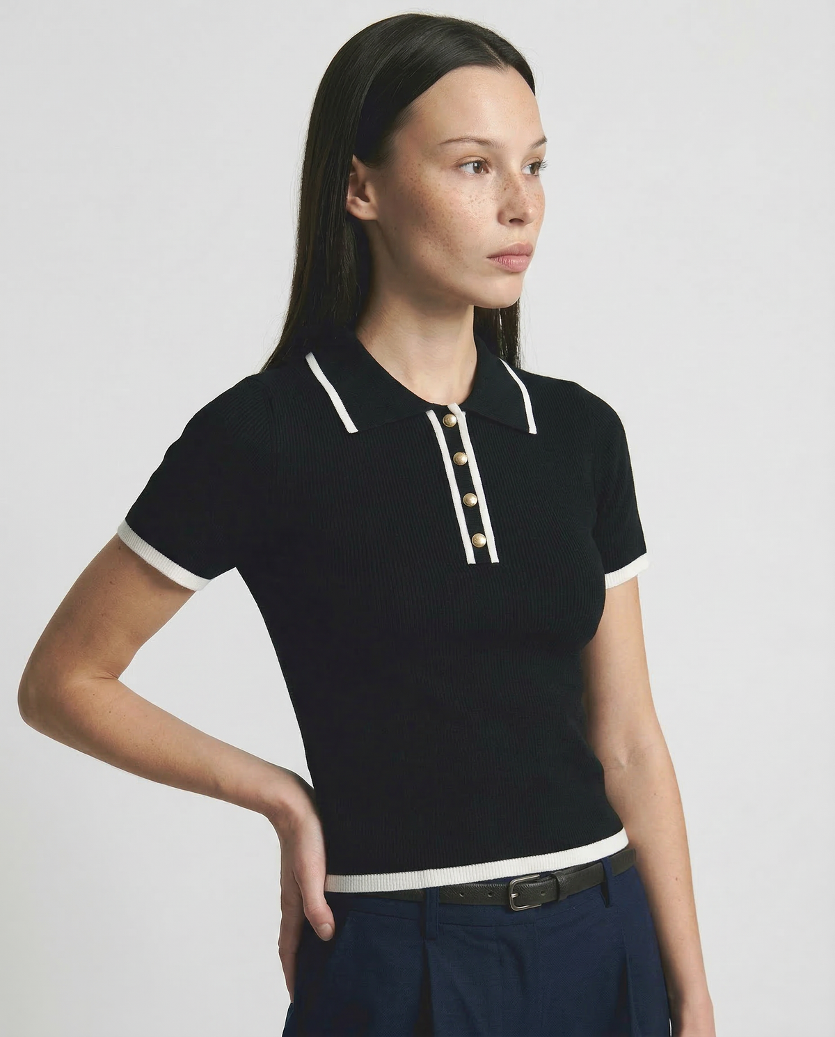 Women's Cotton Polo Shirt – Slim Fit Contrast Trim