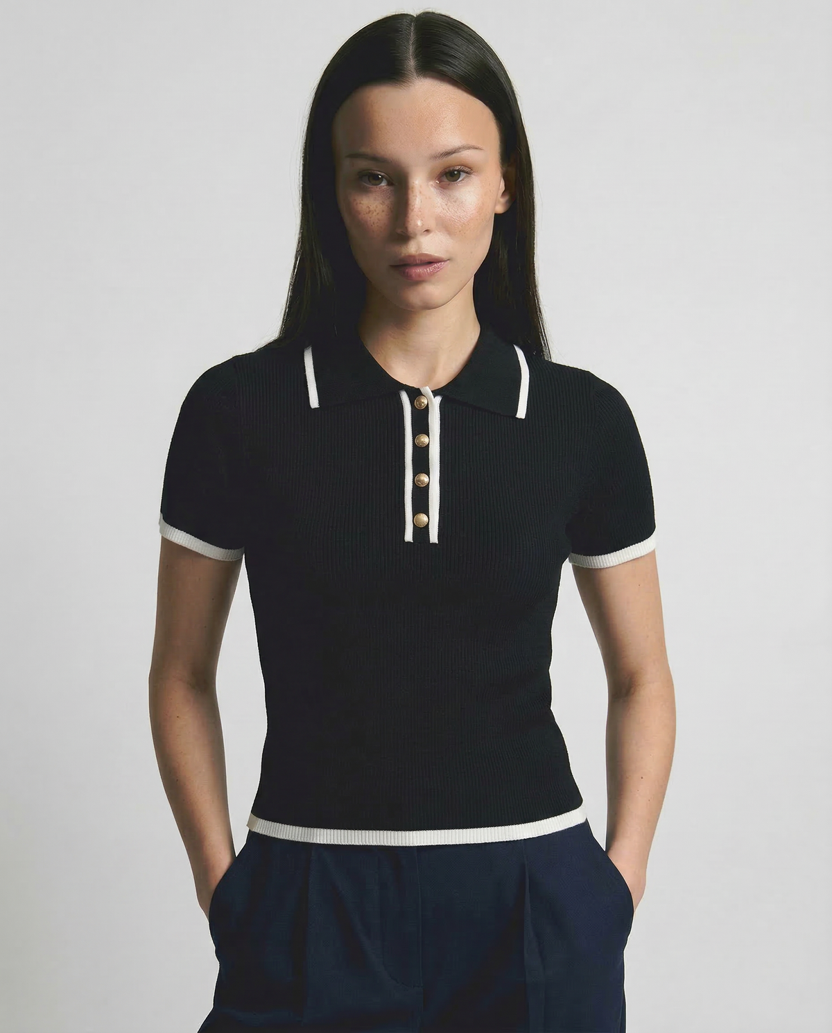 Women's Cotton Polo Shirt – Slim Fit Contrast Trim
