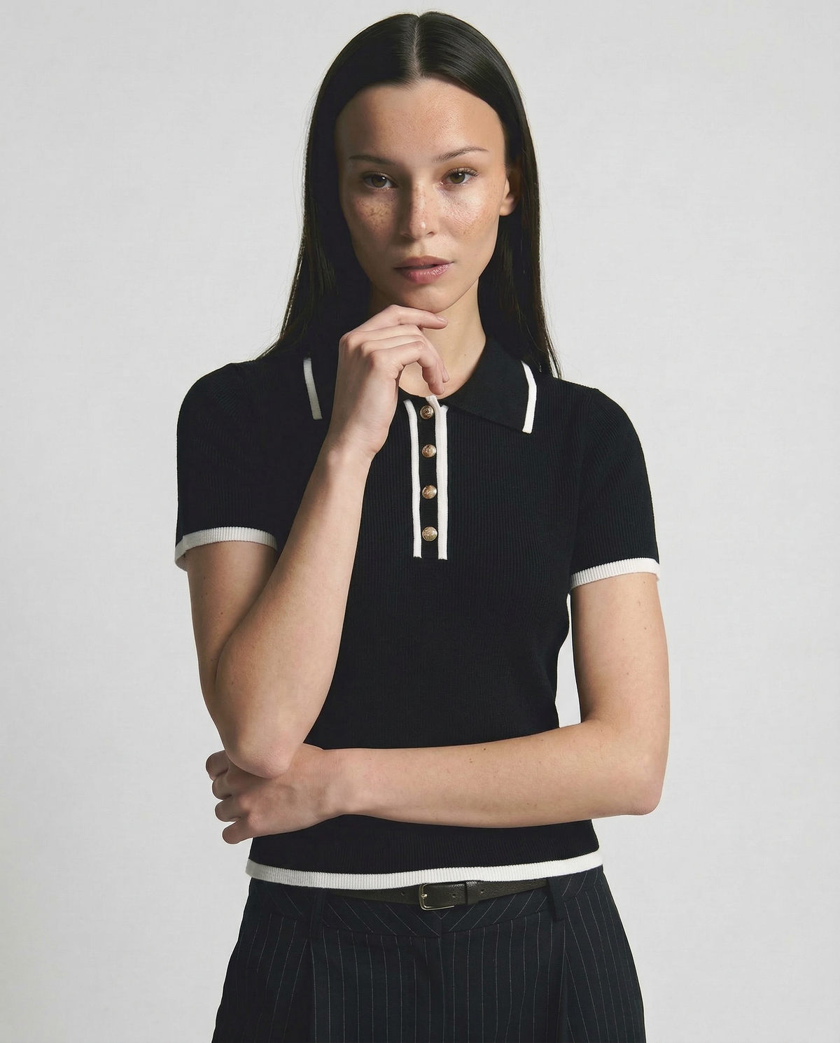 Women's Cotton Polo Shirt – Slim Fit Contrast Trim