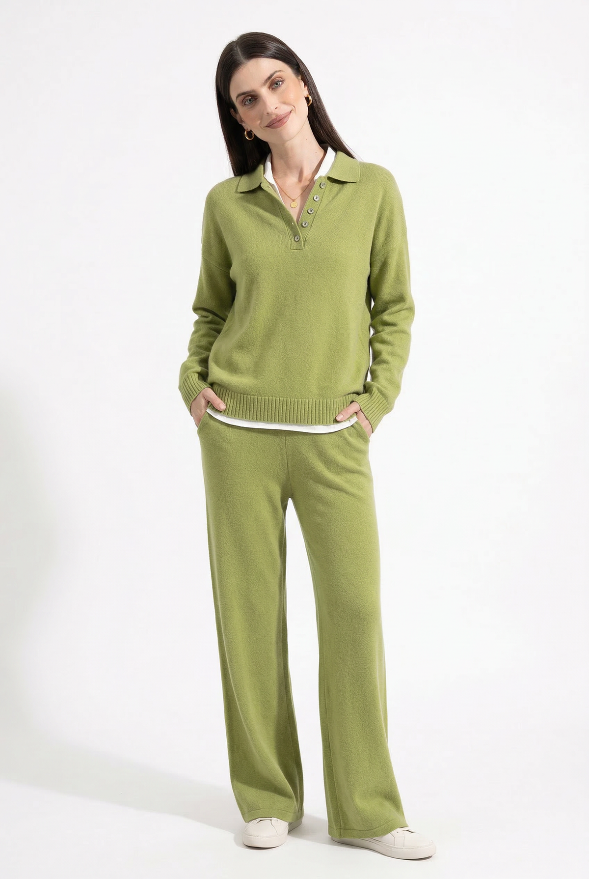 Women's Cashmere Knit Lounge Set – Pullover and Wide-Leg Pants