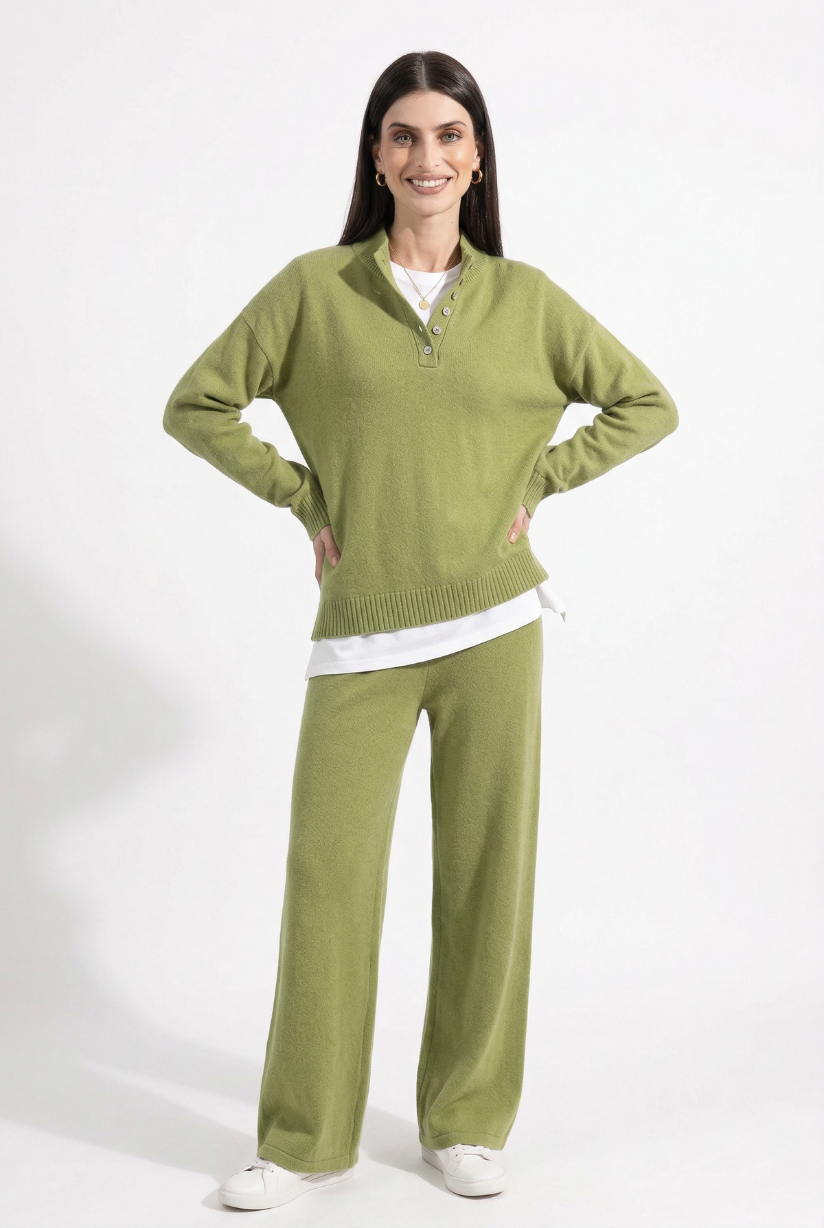 Women's Cashmere Knit Lounge Set – Pullover and Wide-Leg Pants