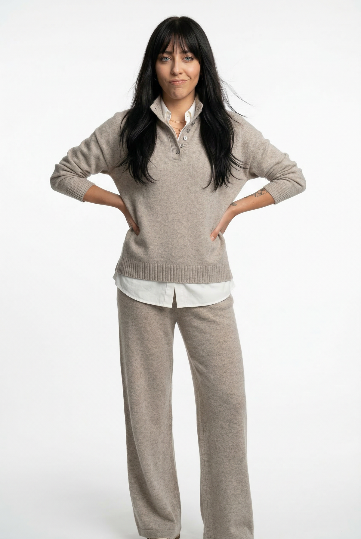 Women's Cashmere Knit Lounge Set – Pullover and Wide-Leg Pants