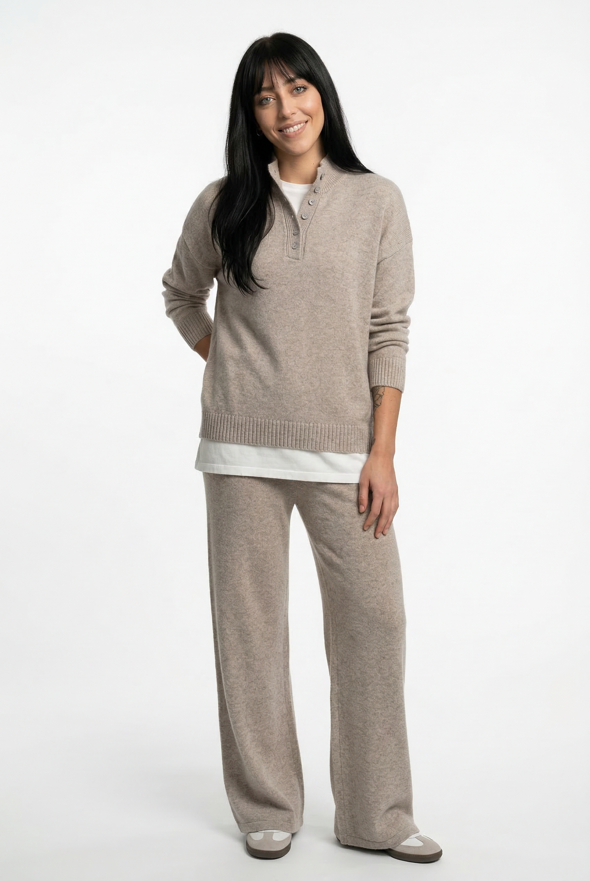 Women's Cashmere Knit Lounge Set – Pullover and Wide-Leg Pants