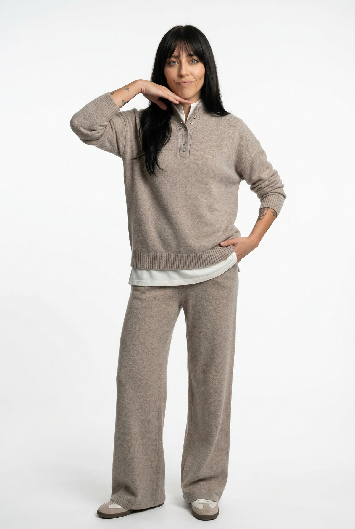 Women's Cashmere Knit Lounge Set – Pullover and Wide-Leg Pants